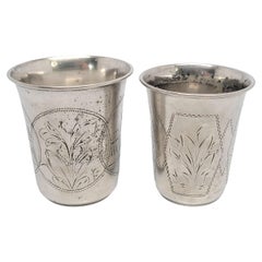 Set of 2 Antique Russian 84 Silver Kiddush Cups