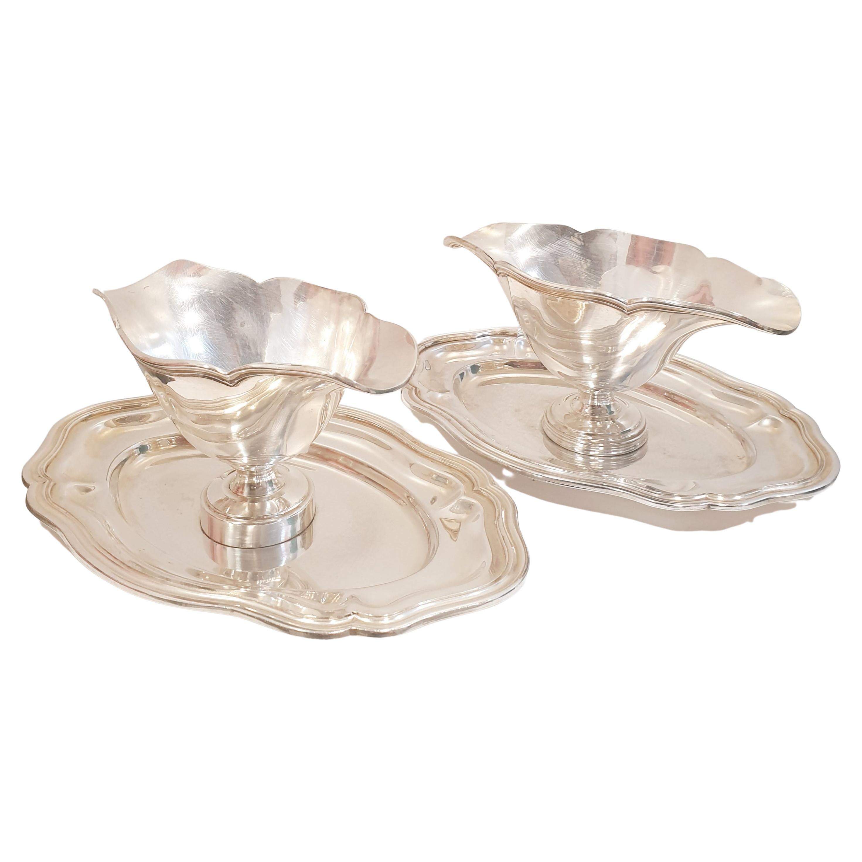 Set of 2 Antique Silver Sauce Boats from the 19th Century