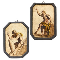 Set of 2 Antique Stained Glass Panels of Neoclassical Figures