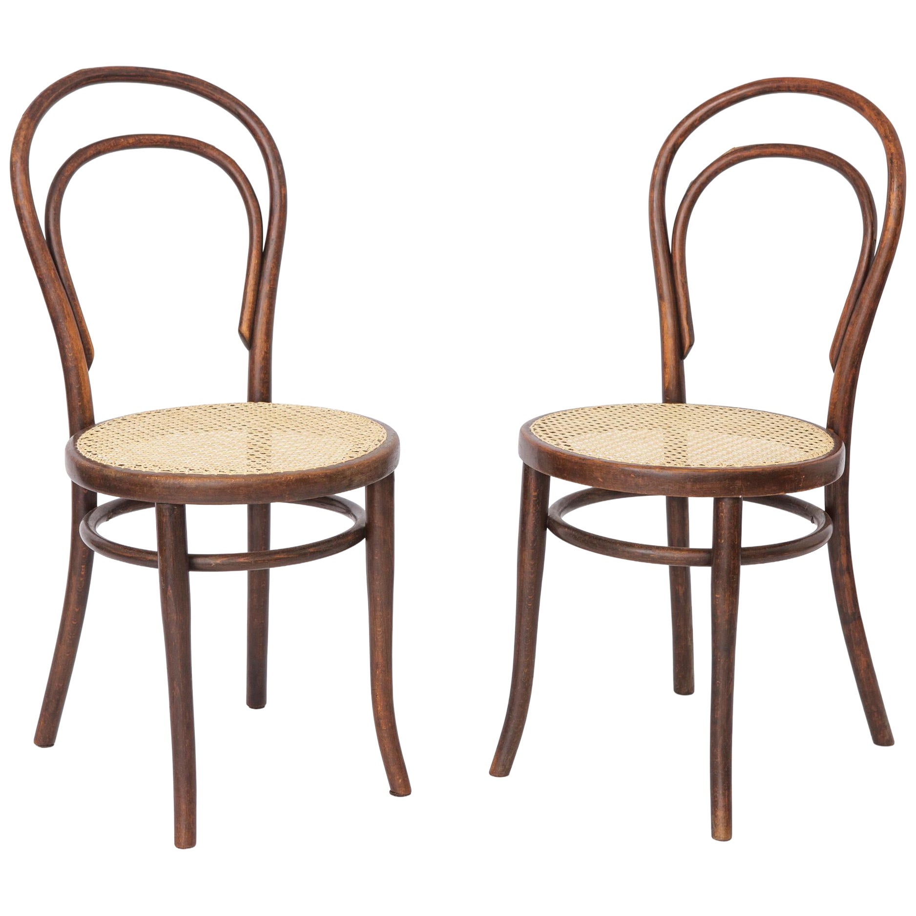 Set of 2 Antique Thonet Bentwood Chairs, Vienna Cafe Chairs, Early 1900s Austria For Sale