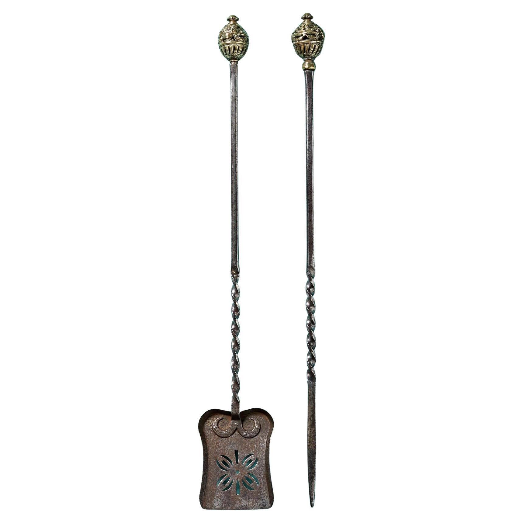 Ensemble de 2 outils de cheminée victoriens anciens