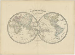 Set of 2 Antique World Maps by Lapie, 1842