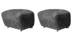 Set of 2 Antrachite Natural Oak Sheepskin the Tired Man Footstools by Lassen