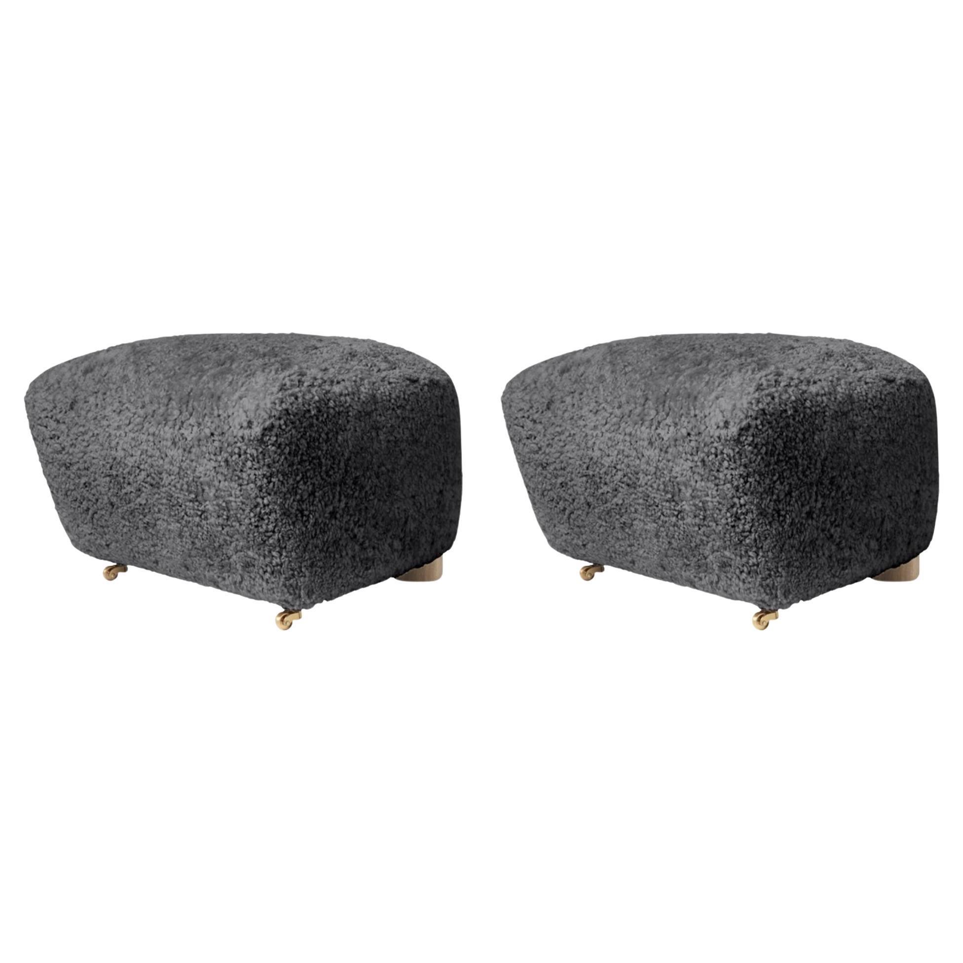 Set of 2 Antrachite Natural Oak Sheepskin the Tired Man Footstools by Lassen For Sale