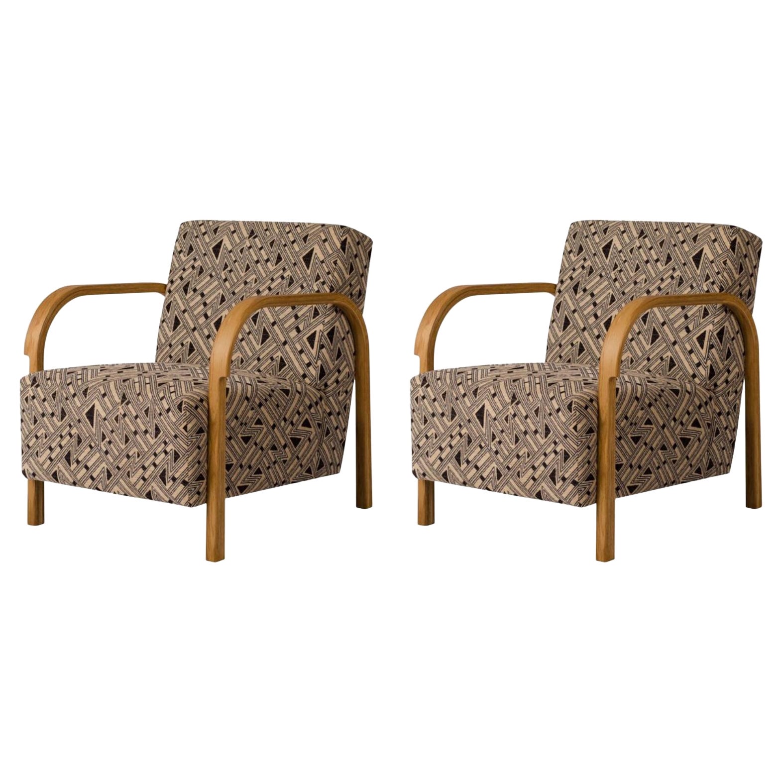Set Of 2 ARCH Lounge Chair en chêne, Kongaline & Seafoam Upholstery by Mazo Design