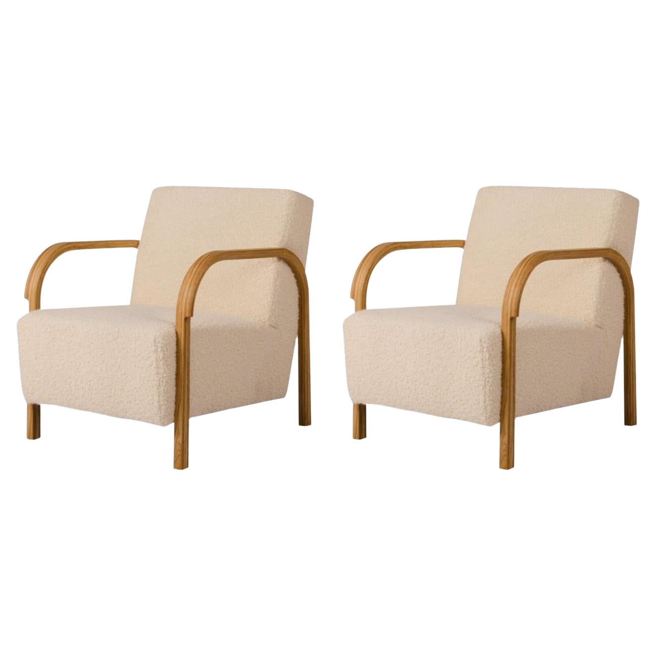Satz von 2 ARCH Loungesesseln aus Eiche und DEDAR/Artemidor-Polsterung von Mazo Design