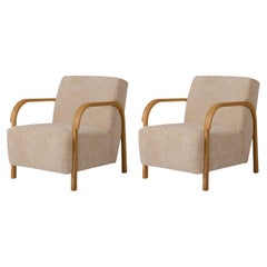 2er-Set Loungesessel aus Eichenholz und Schafslederpolsterung von Mazo Design