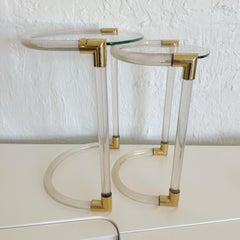 Set of 2 Archimede Seguso Brass and Glass Nesting Tables, Italy, 1950s