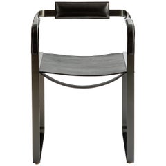 Set of 2 Armchair Black Smoke Steel and Black Leather Contemporary Style