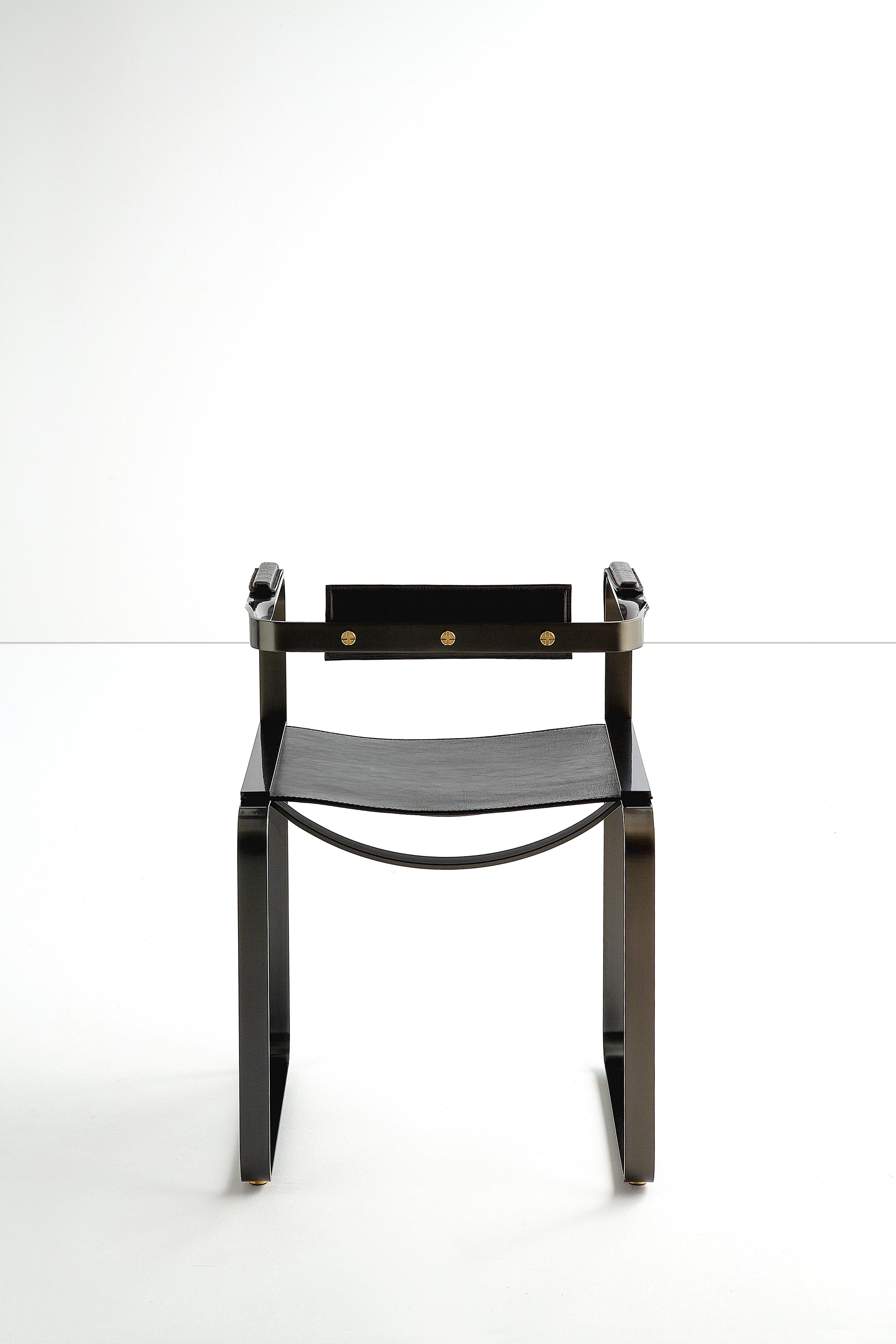 Set of 2 Armchair Black Smoke Steel and Black Leather Contemporary Style In New Condition For Sale In Alcoy, Alicante