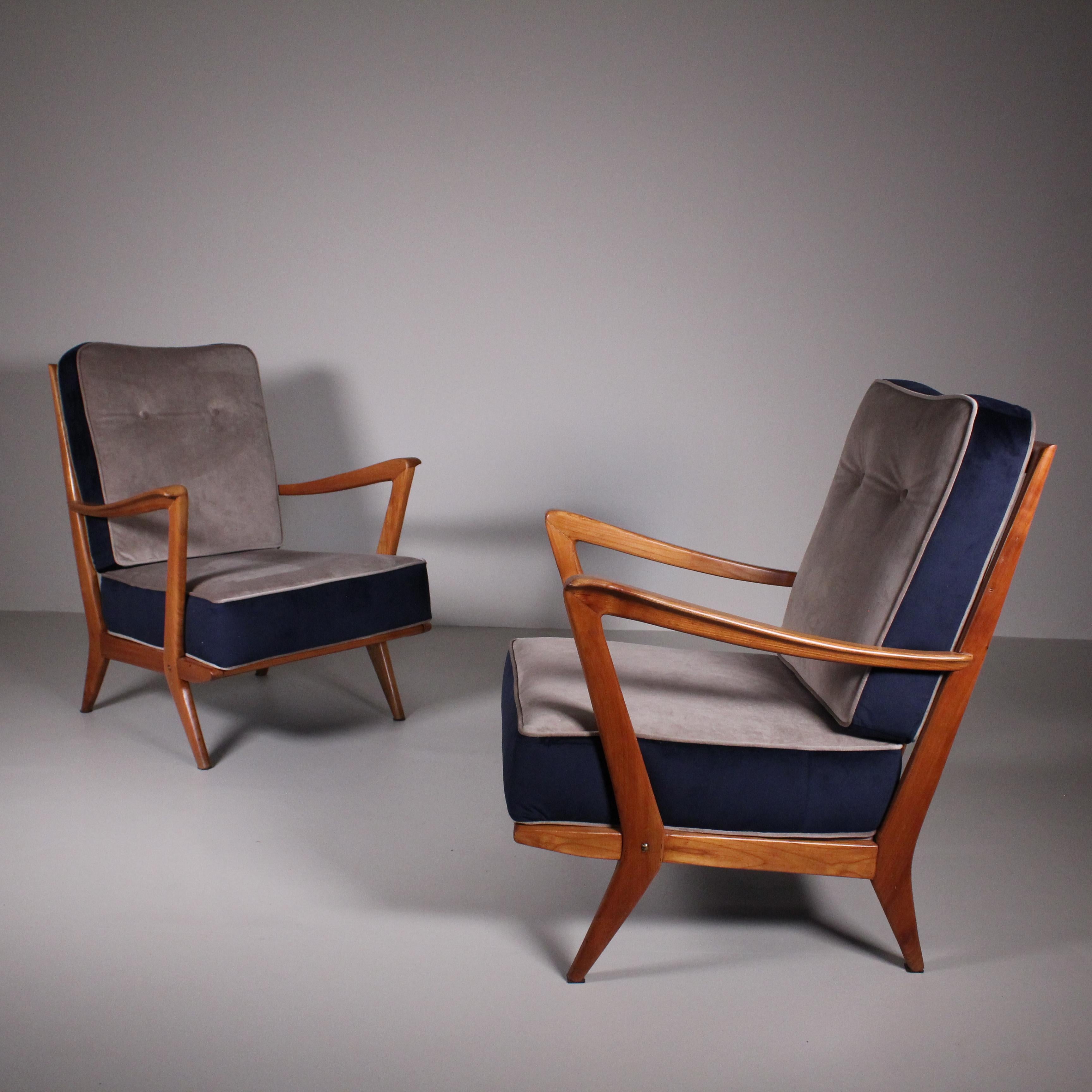Set of 2 Armchair by Gio Ponti, mod.516, variant, Cassina For Sale 8