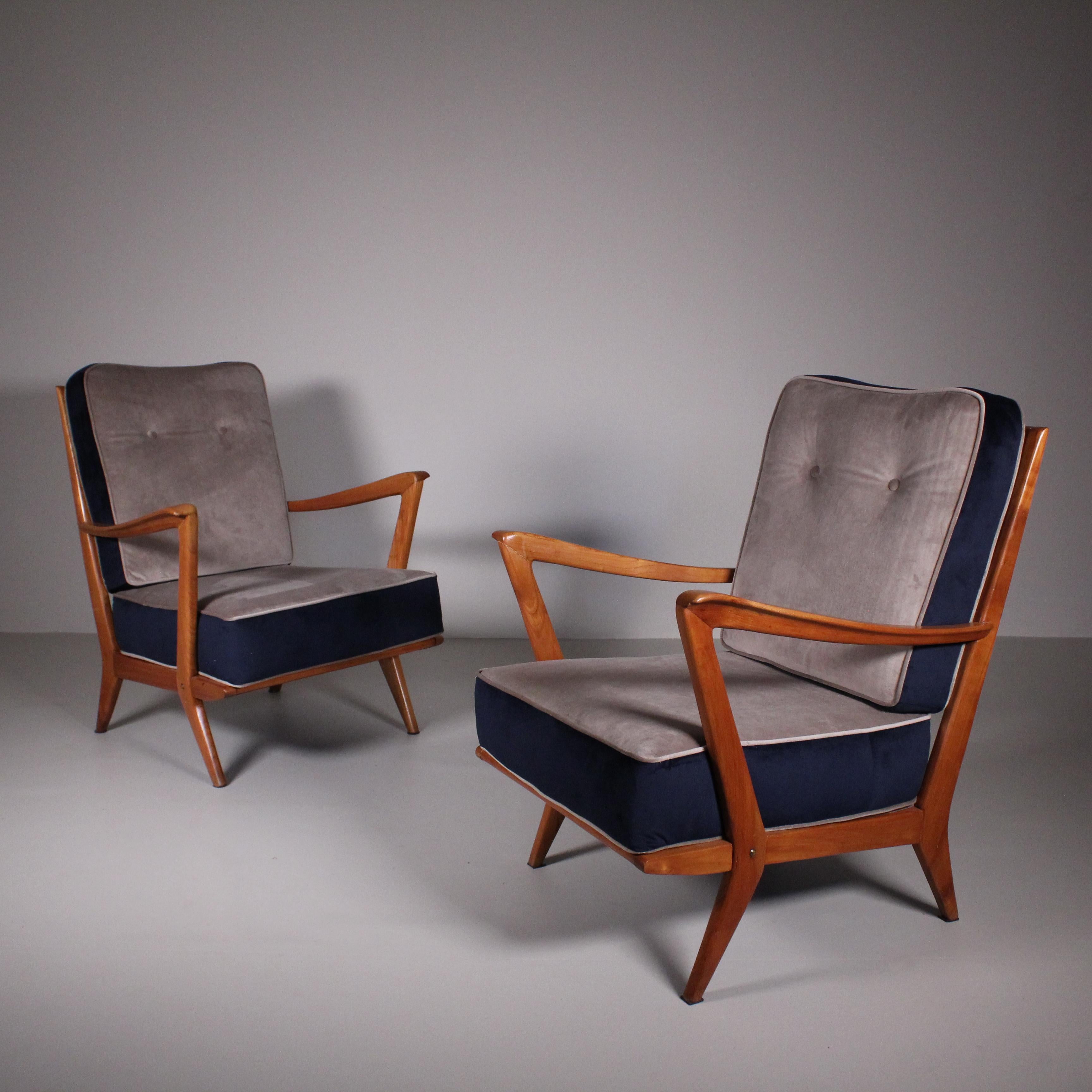 Set of 2 Armchair by Gio Ponti, mod.516, variant, Cassina For Sale 9