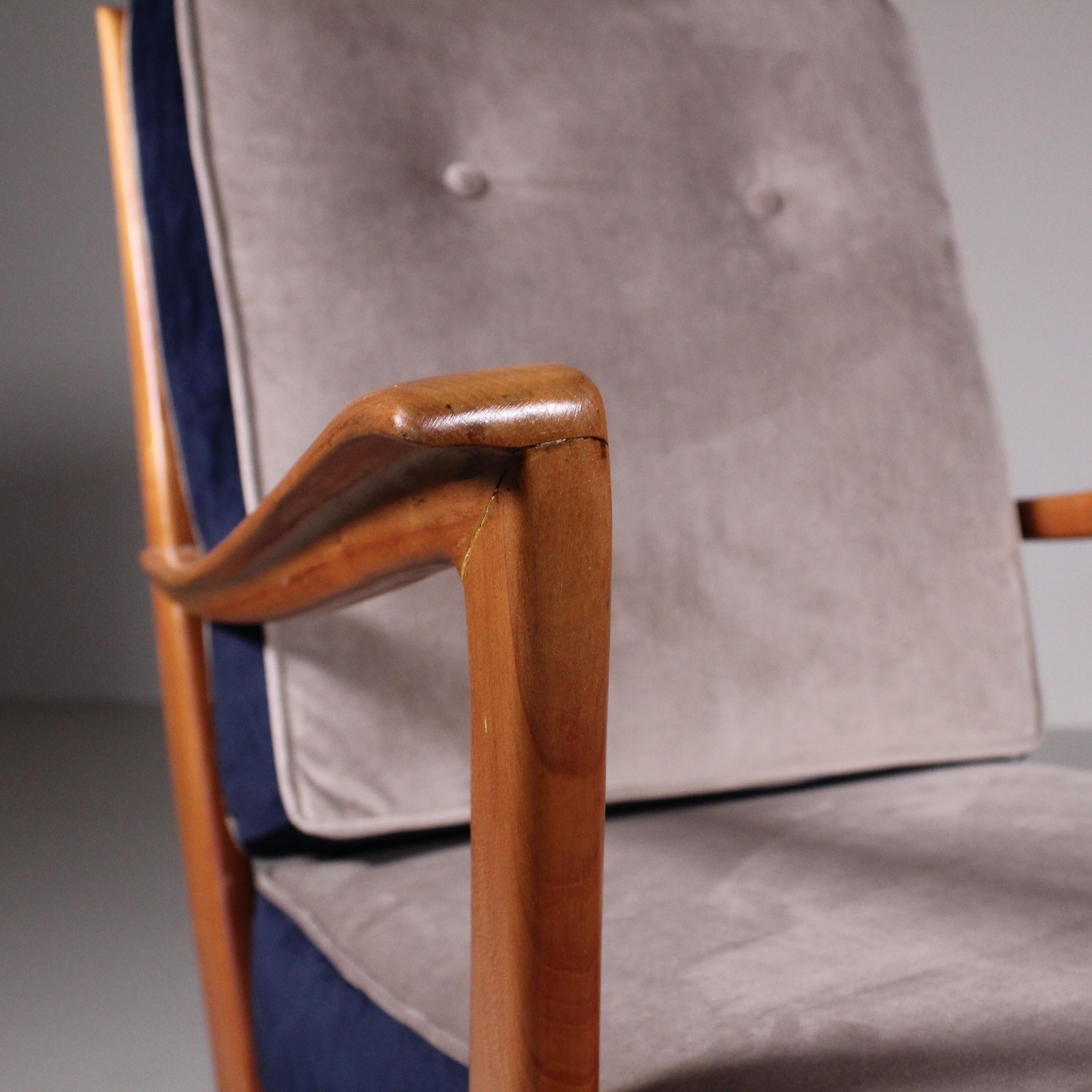 Velvet Set of 2 Armchair by Gio Ponti, mod.516, variant, Cassina For Sale