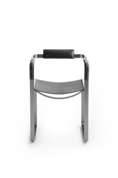 Set of 2, Armchair, Old Silver Steel & Black Saddle Leather, Contemporary Style