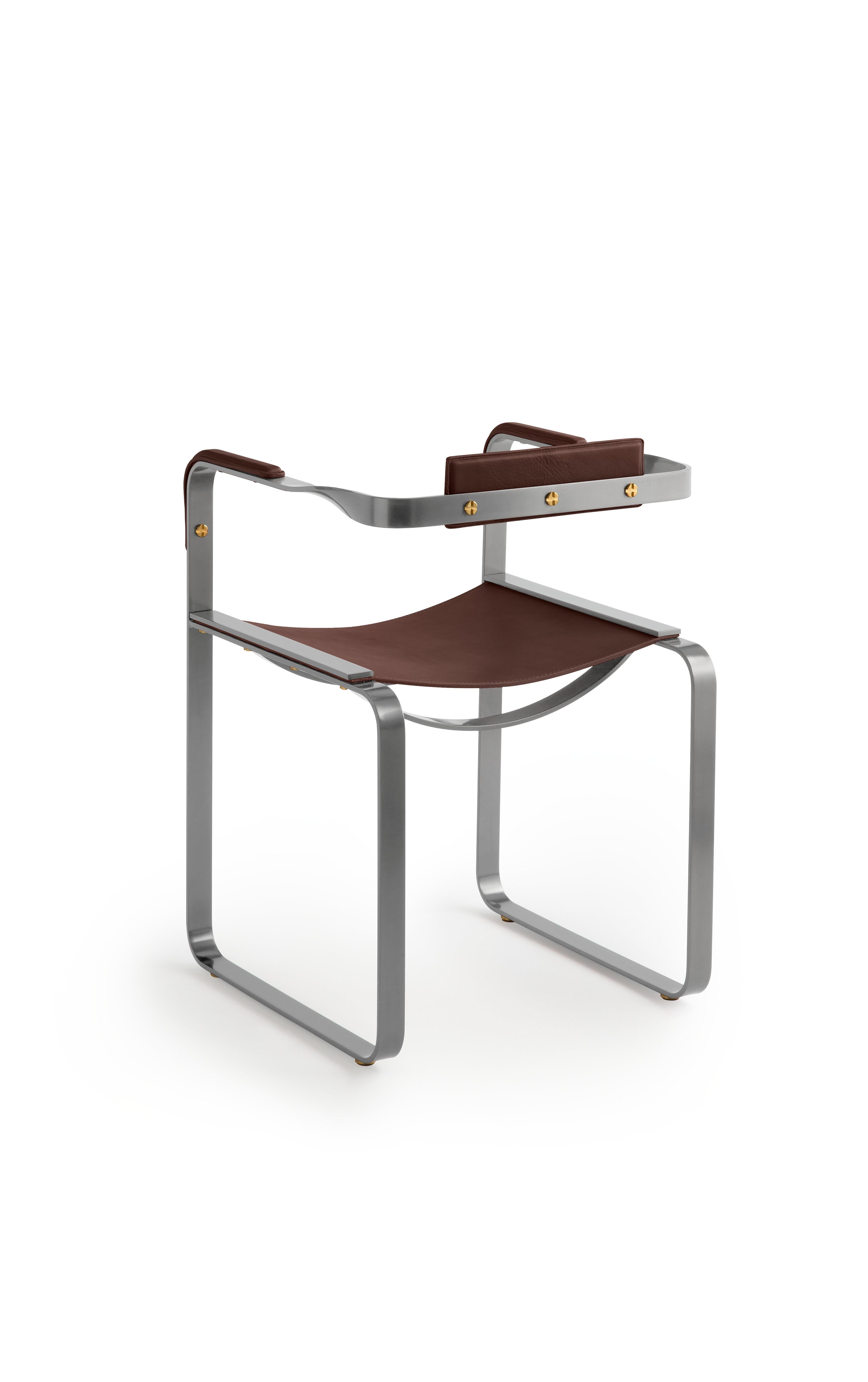 2er Set Sessel, Old Silver Steel & Dark Brown Saddle, Contemporary Style (Minimalistisch) im Angebot