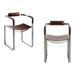 Juego de 2 Sillones, Acero Plata Vieja y Sillín Marrón Oscuro, Estilo Contemporáneo