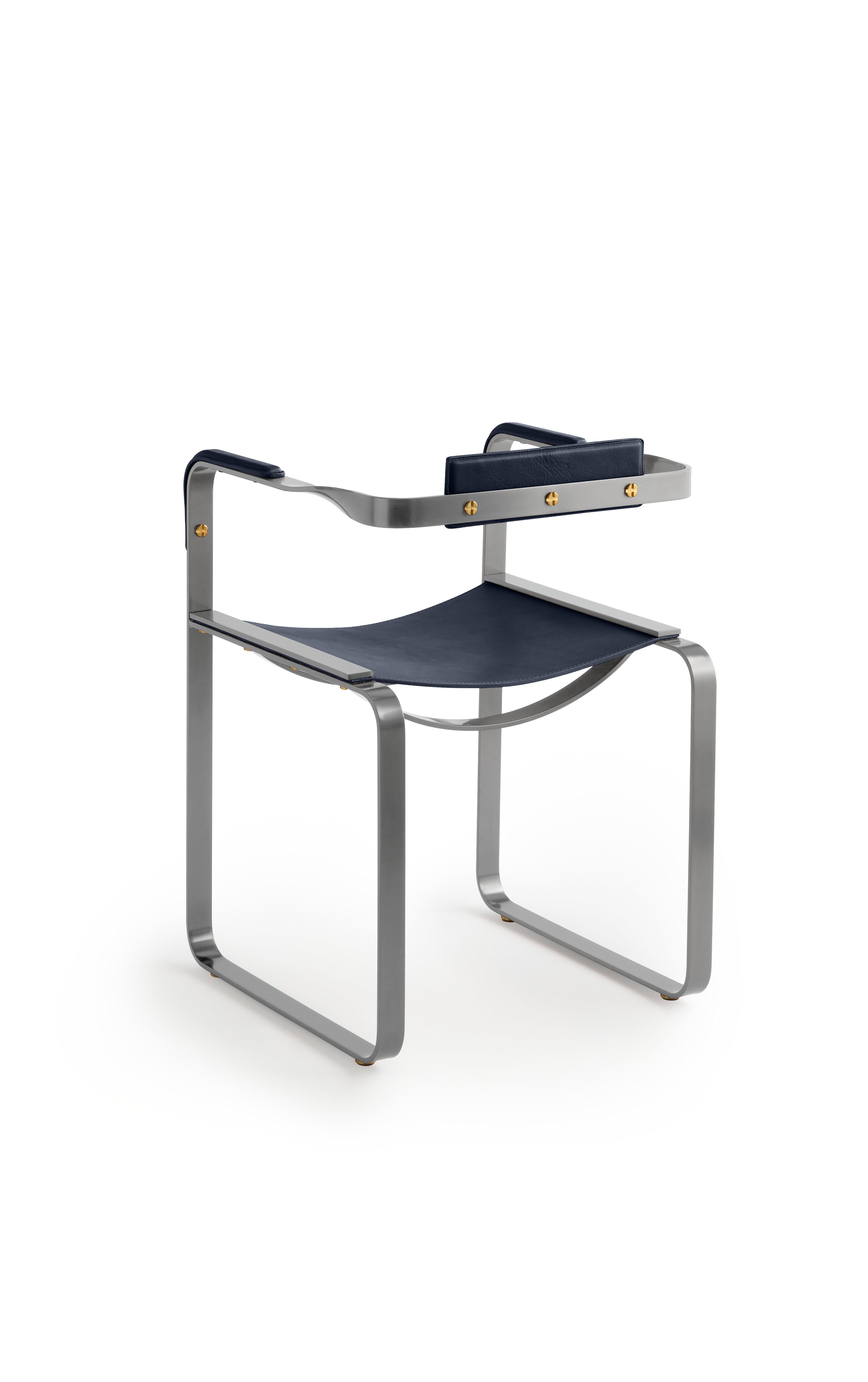 2er Set, Sessel, Old Silver Steel & Navy Blue Saddle, Contemporary Style (Minimalistisch) im Angebot