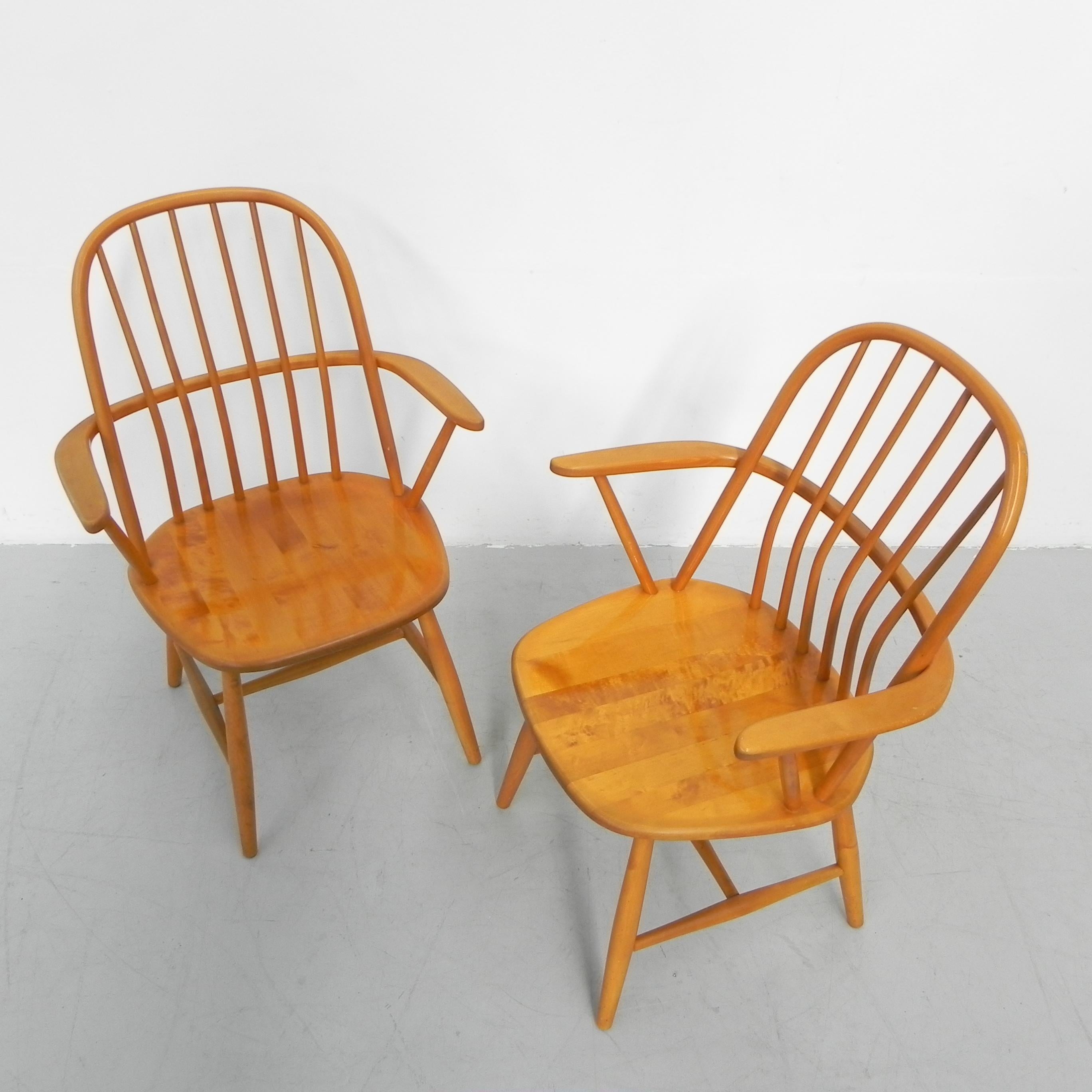 These chairs are designed and produced by Bengt Akerblom
by Nassjo Stolen Fabrik (Later Nesto) in the early 1950s.

Height: 89 cm.
Seat height: 42 cm.
Width: 60 cm.
Depth: 56 cm.
Origin: Sweden, 1950s.
Material: birch.