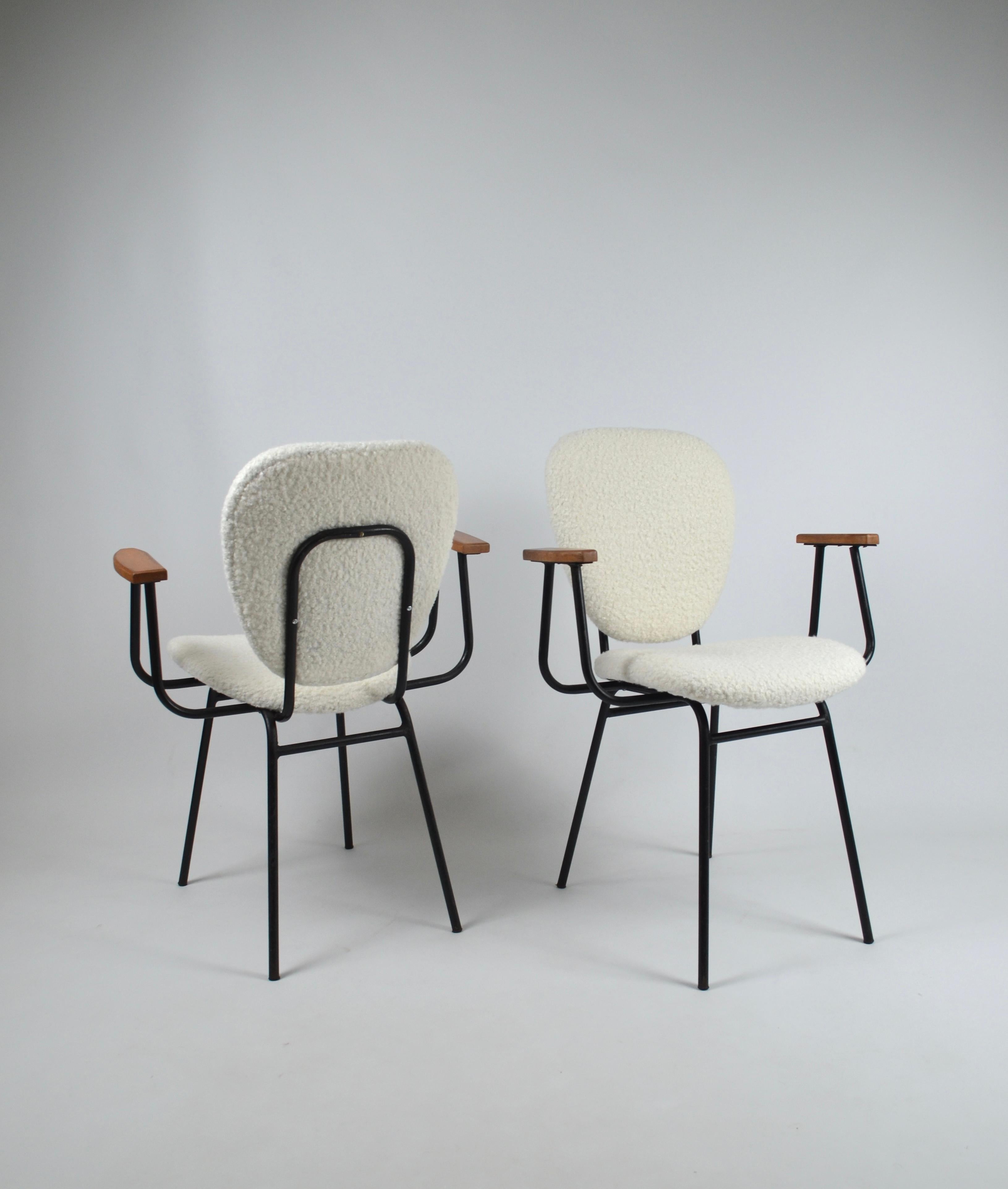 French Set of 2 armchairs by Jacques Hitier for Tubauto, 1950s, France For Sale