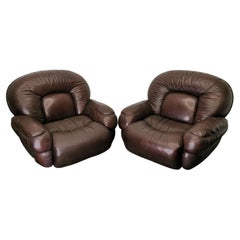 Set of 2 Armchairs by Mobilgirgi, Brown Leather