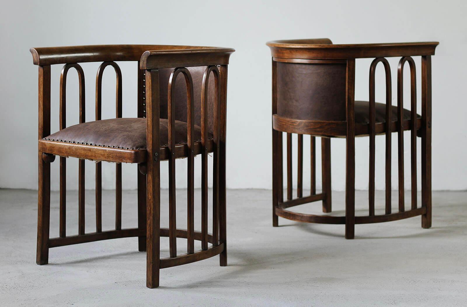 Wood Set of 2 Armchairs designed by J. Hoffman, Model No. 423, Early 20th Century For Sale