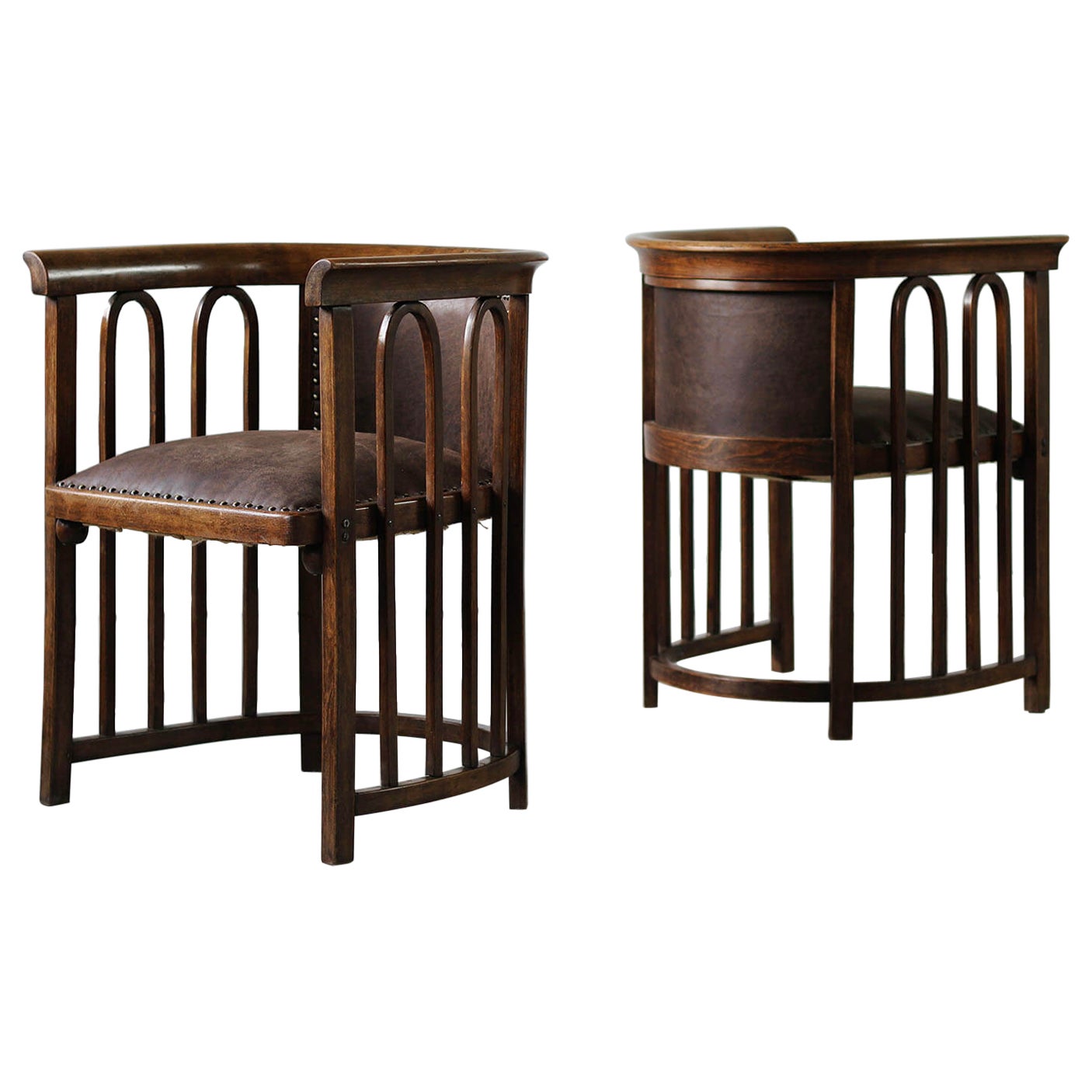 Set of 2 Armchairs designed by J. Hoffman, Model No. 423, Early 20th Century