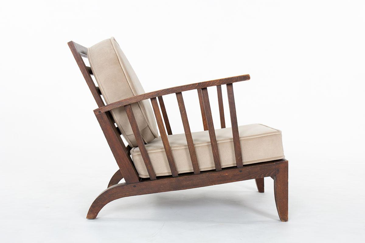 XX secolo Set di 2 poltrone in faggio e velluto, 1950 in vendita