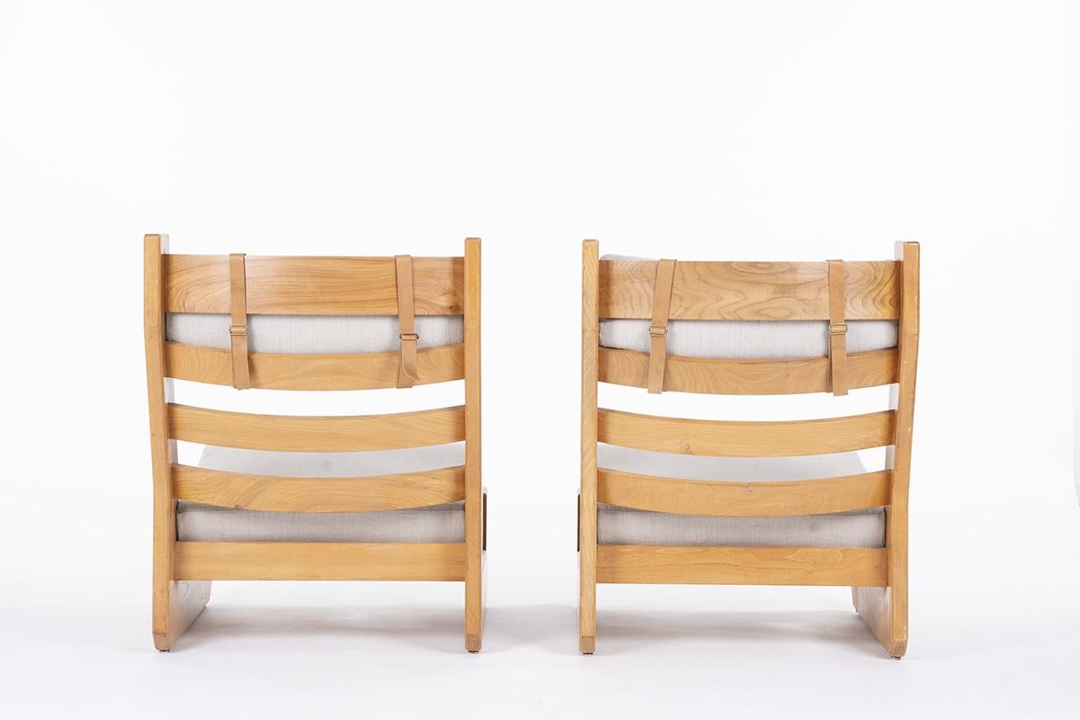 Set of 2 Armchairs in Elm by Maison Regain, 1980 In Good Condition In JASSANS-RIOTTIER, FR