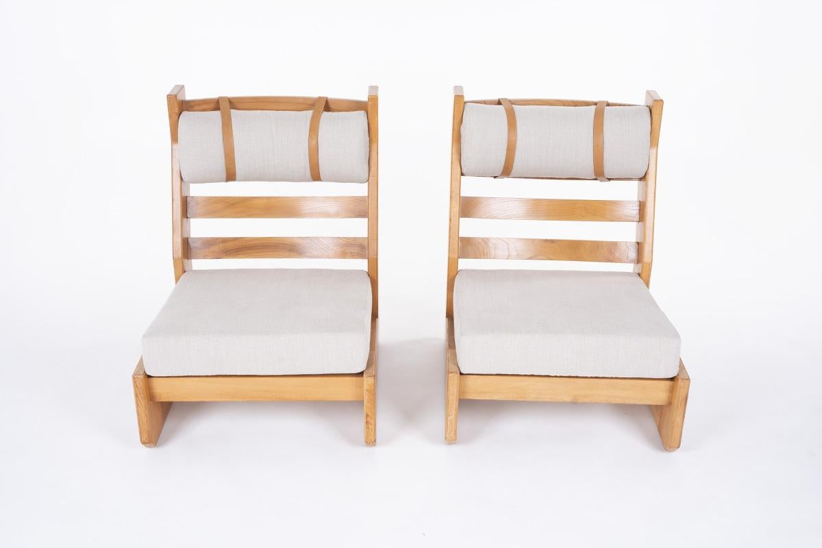 20th Century Set of 2 Armchairs in Elm by Maison Regain, 1980