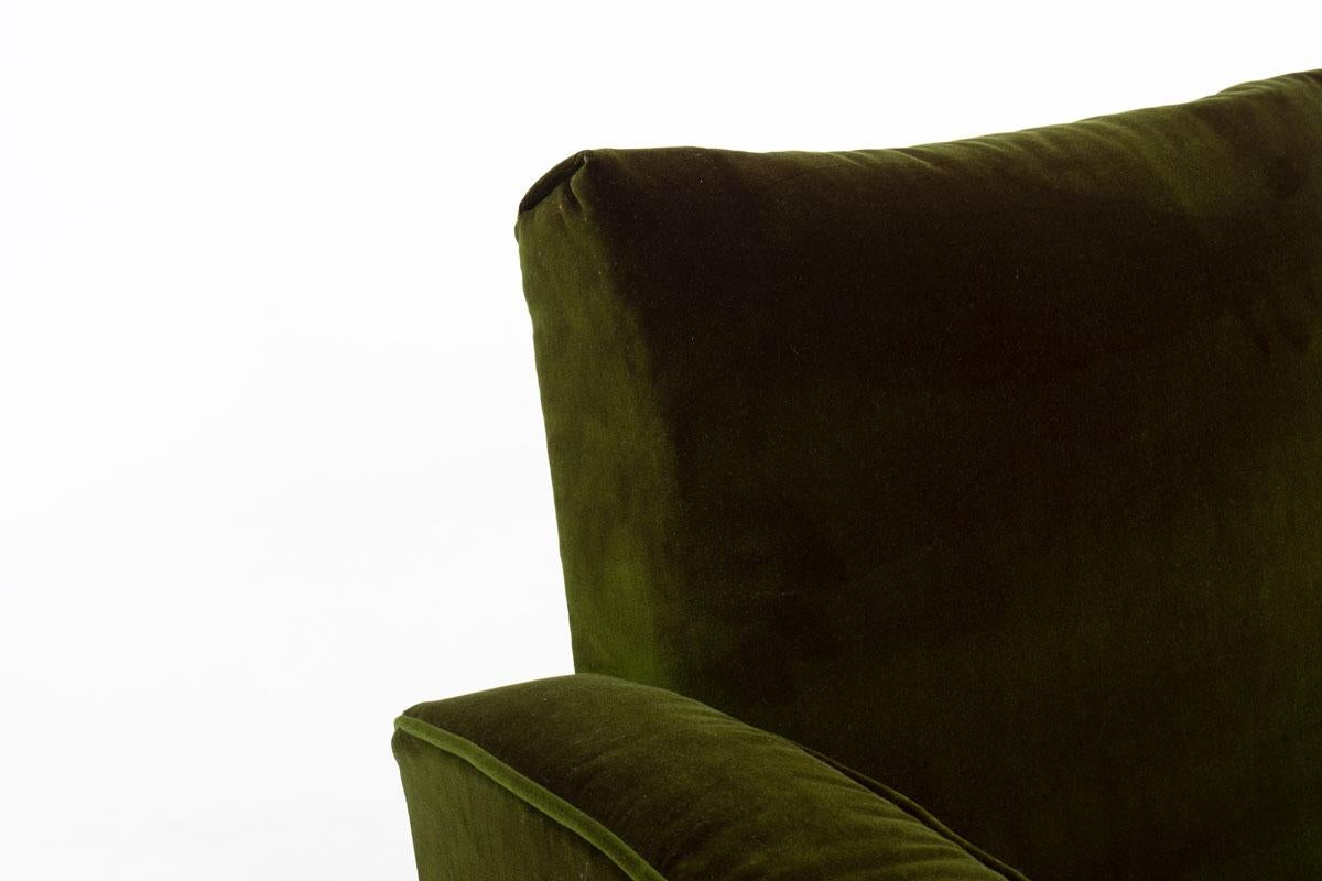 Velvet Set of 2 armchairs in green velvet and oak Art Deco design 1930