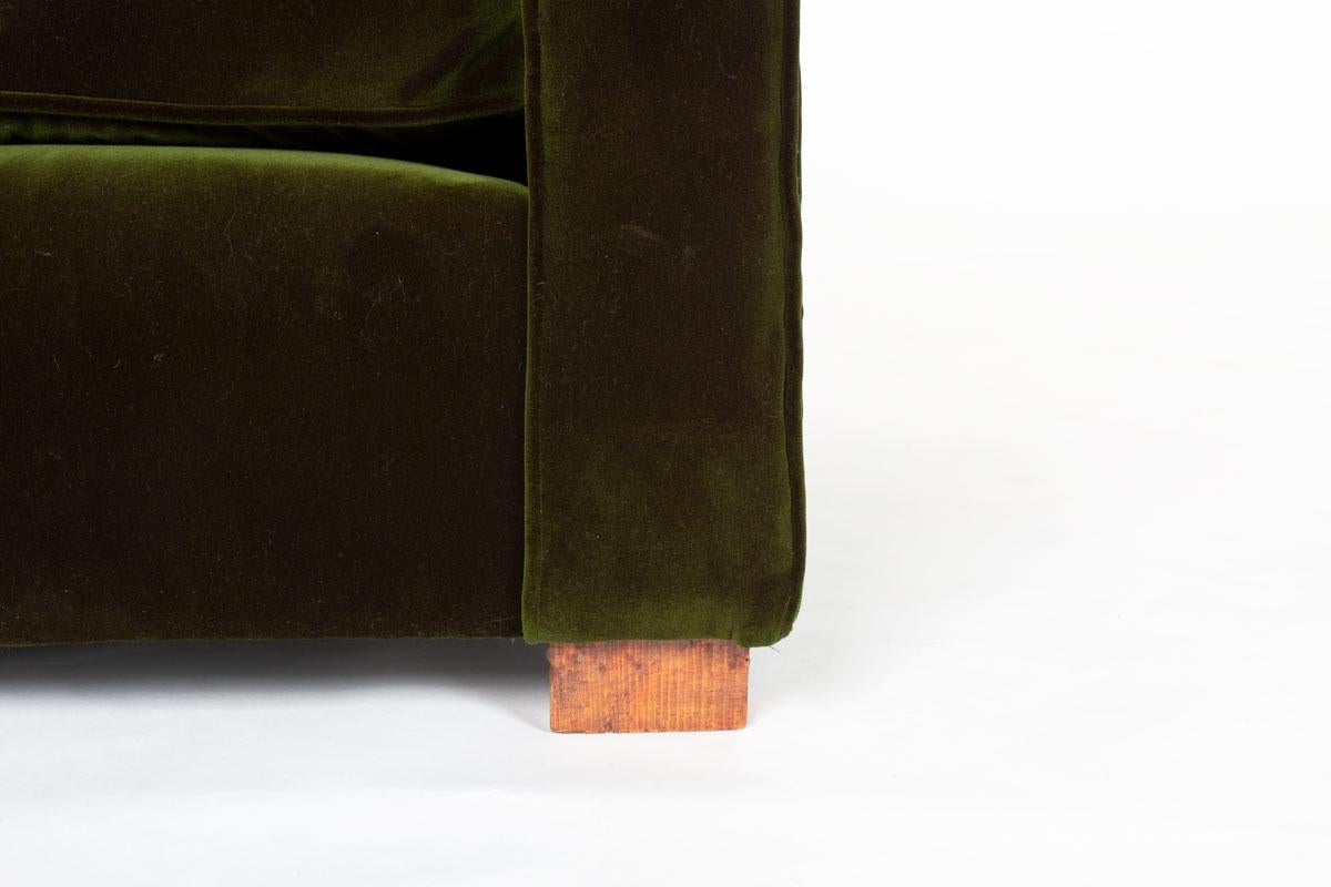 Set of 2 armchairs in green velvet and oak Art Deco design 1930 1