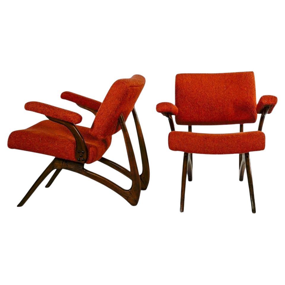 Juego de 2 Sillones en Madera Dura y Boucle de Movies Cimo, c. 1950s Moderno de mediados de siglo en venta
