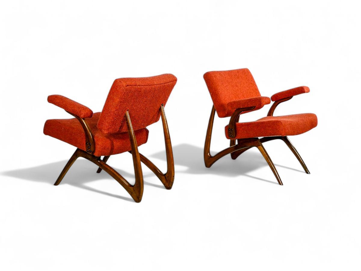Juego de 2 Sillones en Madera Dura y Boucle de Movies Cimo, c. 1950s Carpintería en venta