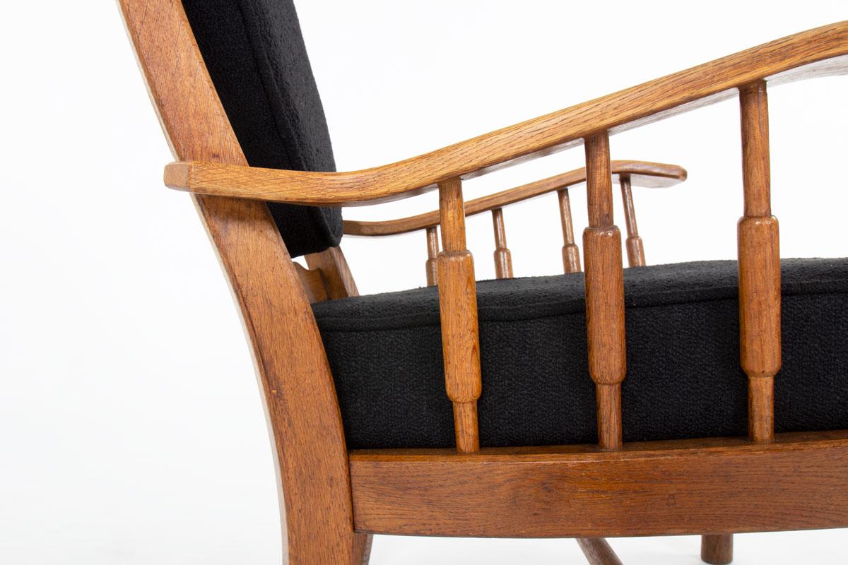 Ensemble de 2 fauteuils en chêne et tissu, 1950 en vente 6