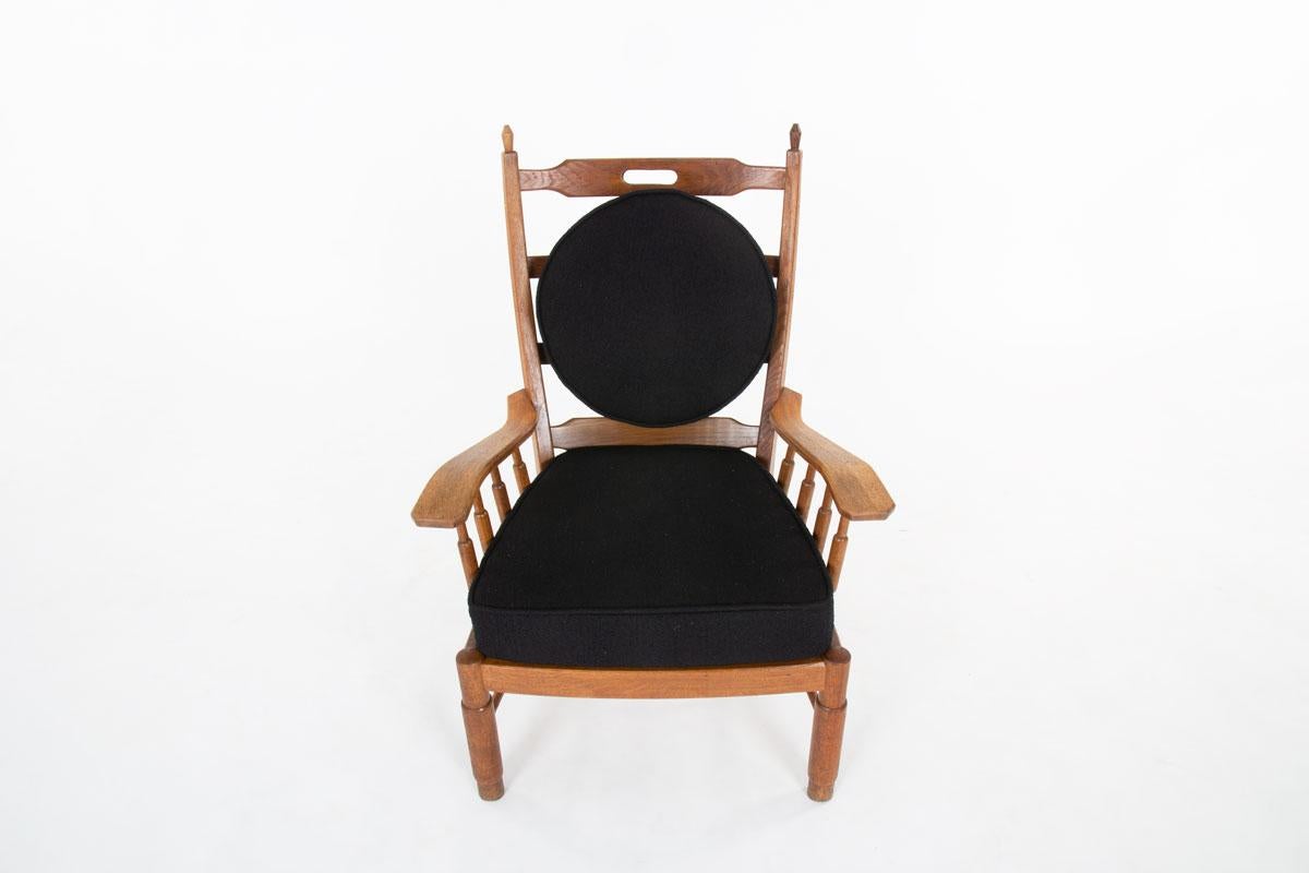 Tissu Ensemble de 2 fauteuils en chêne et tissu, 1950 en vente
