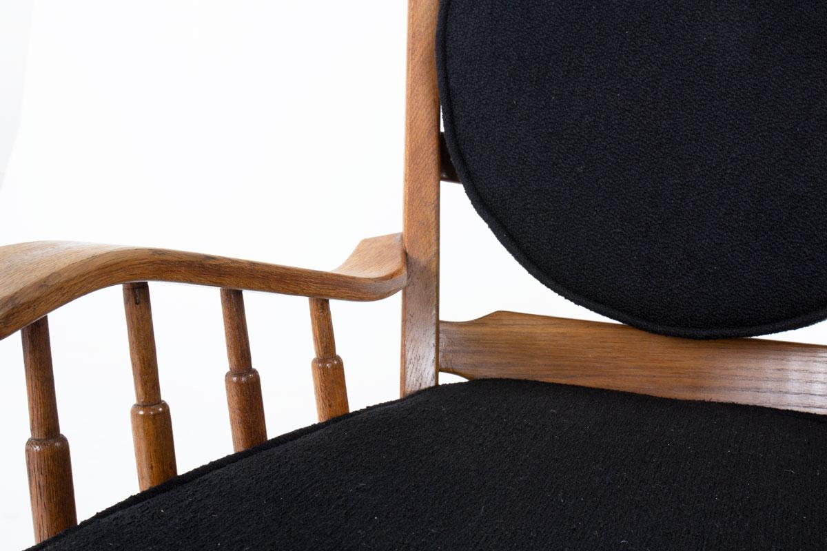 Set of 2 armchairs in oak and fabric, 1950 For Sale 2