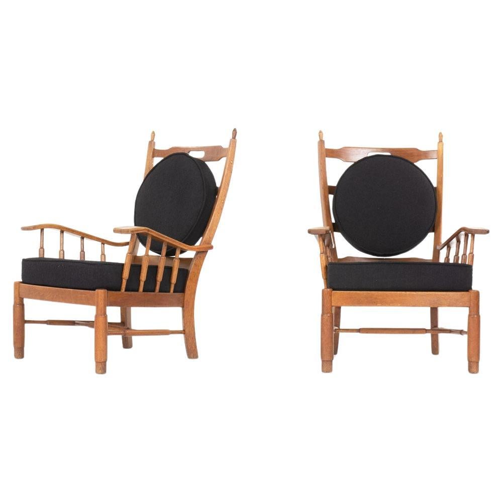 Set of 2 armchairs in oak and fabric, 1950 For Sale
