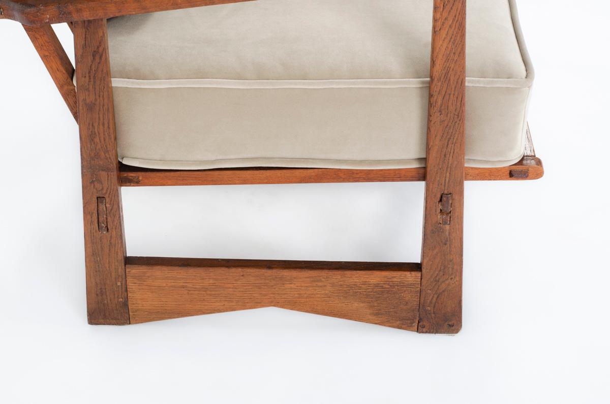 Set of 2 armchairs in oak and velvet, 1960 6