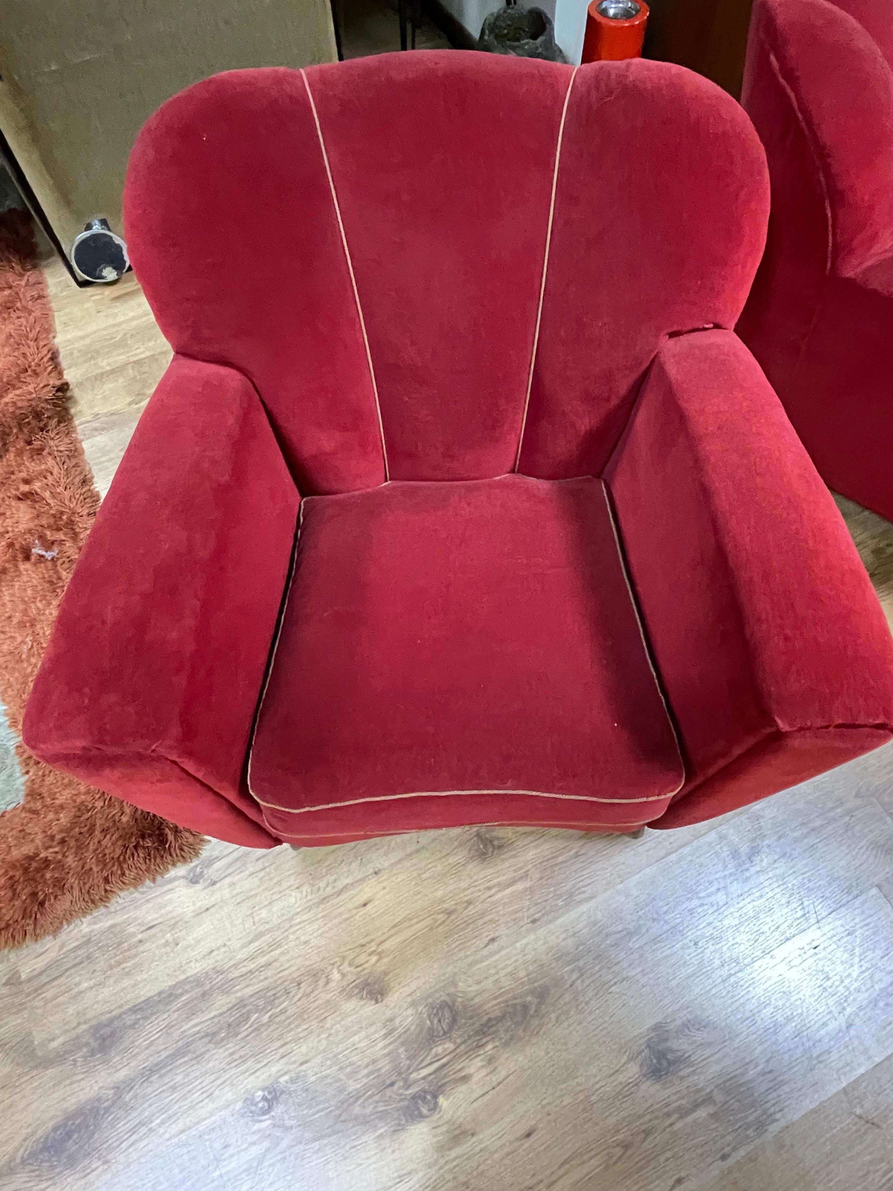 Set of 2 Armchairs in Red Velvet, 1940s 10