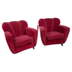 Set of 2 Armchairs in Red Velvet, 1940s
