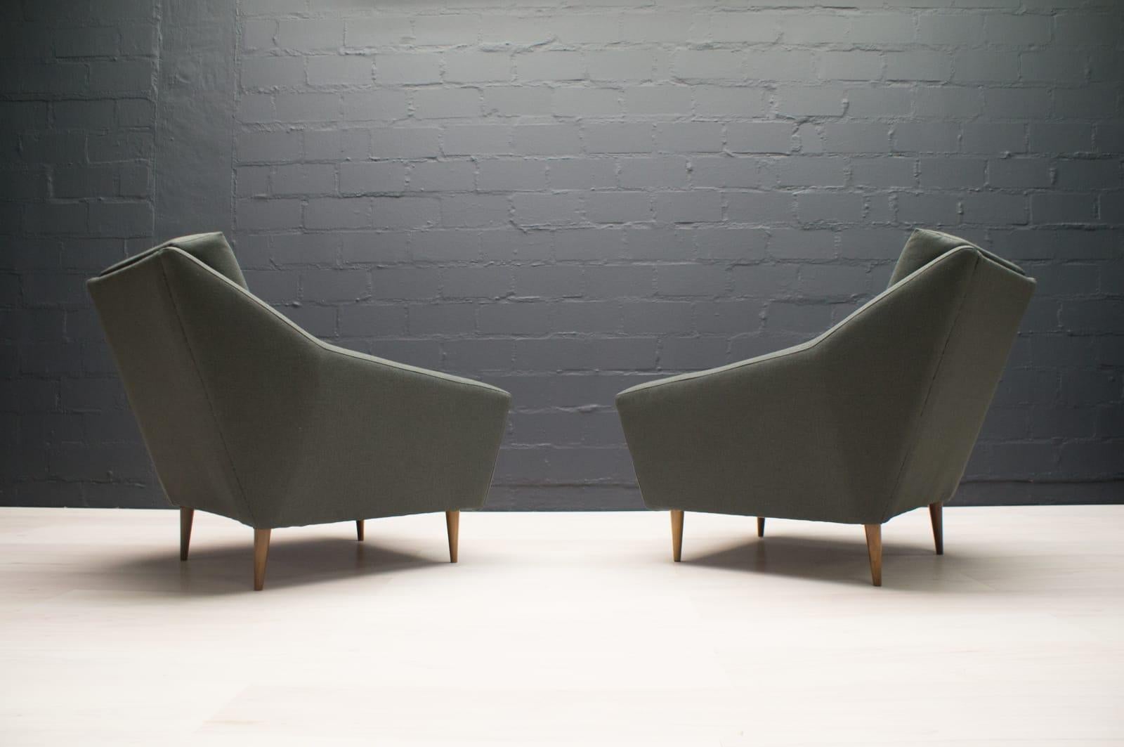Set of 2 Armchairs in Wood and Fabric by Eddie Harlis for Hans Kaufeld, 1960s 1