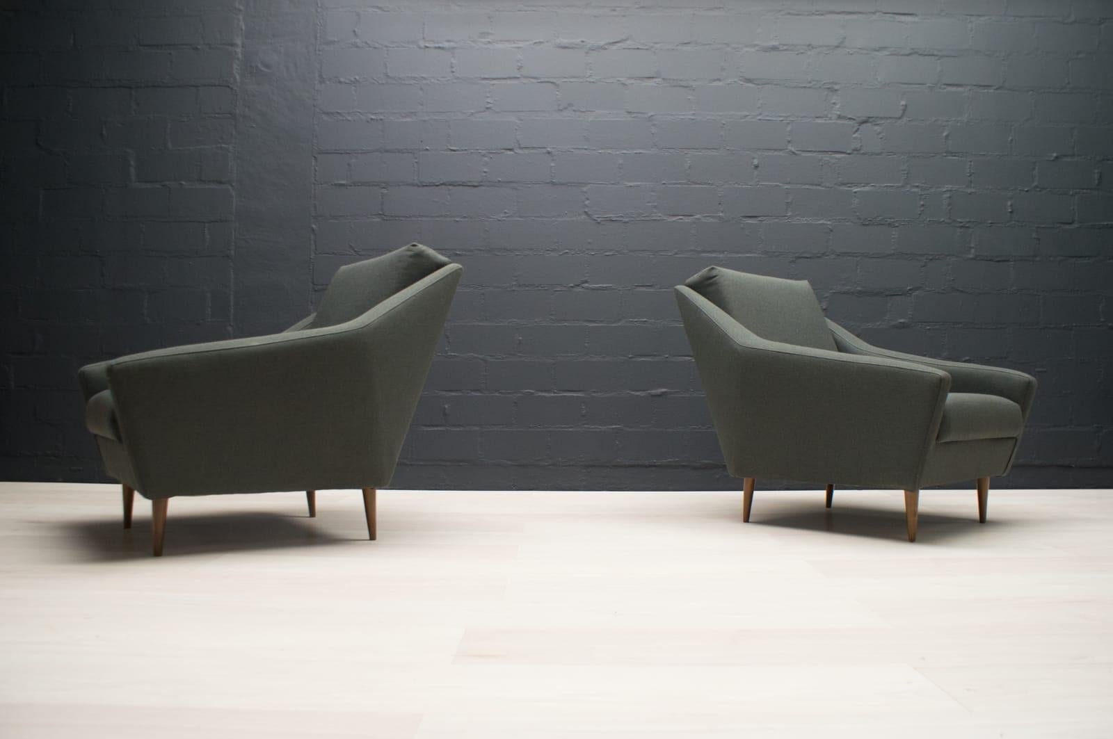 Set of 2 Armchairs in Wood and Fabric by Eddie Harlis for Hans Kaufeld, 1960s For Sale 3