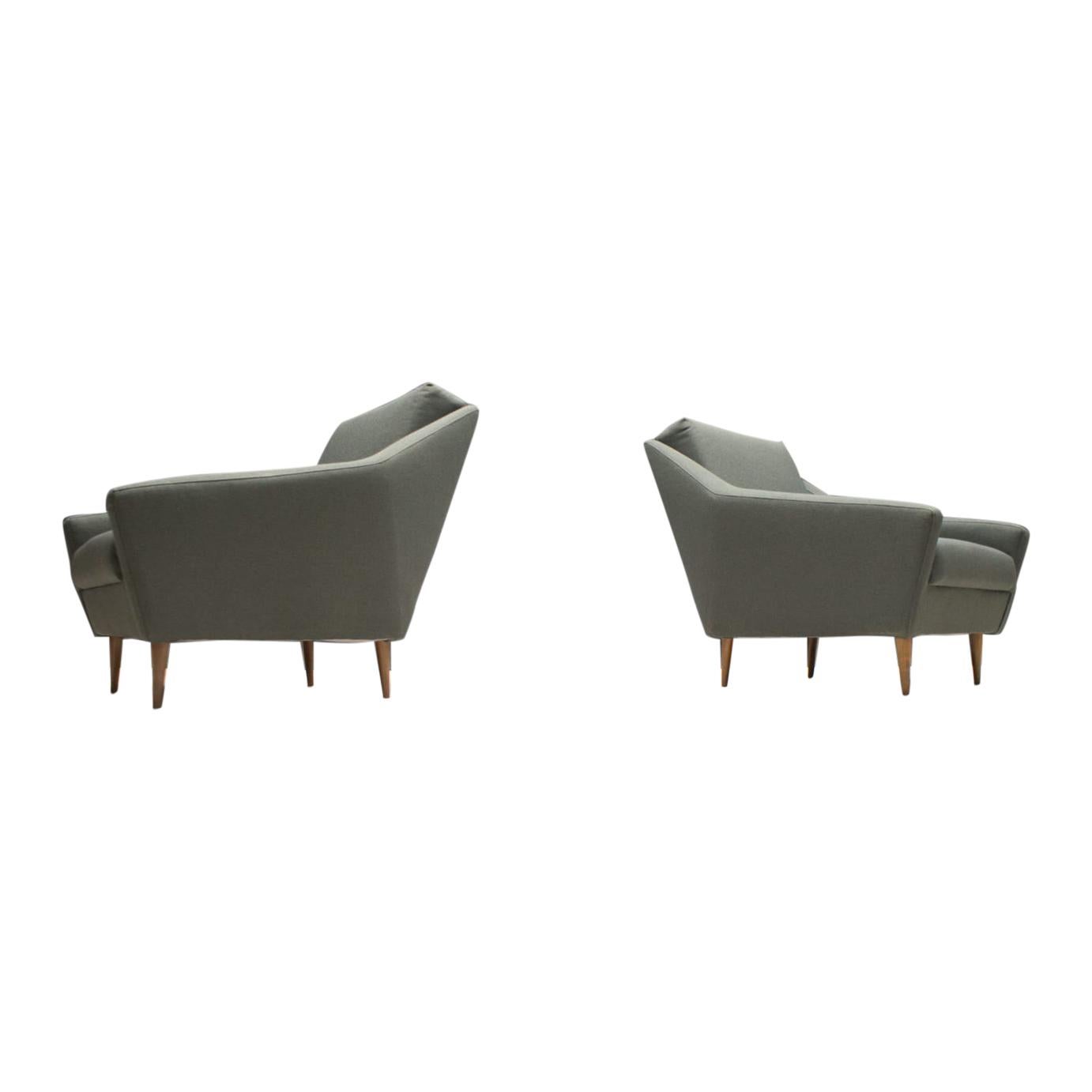 Set of 2 Armchairs in Wood and Fabric by Eddie Harlis for Hans Kaufeld, 1960s