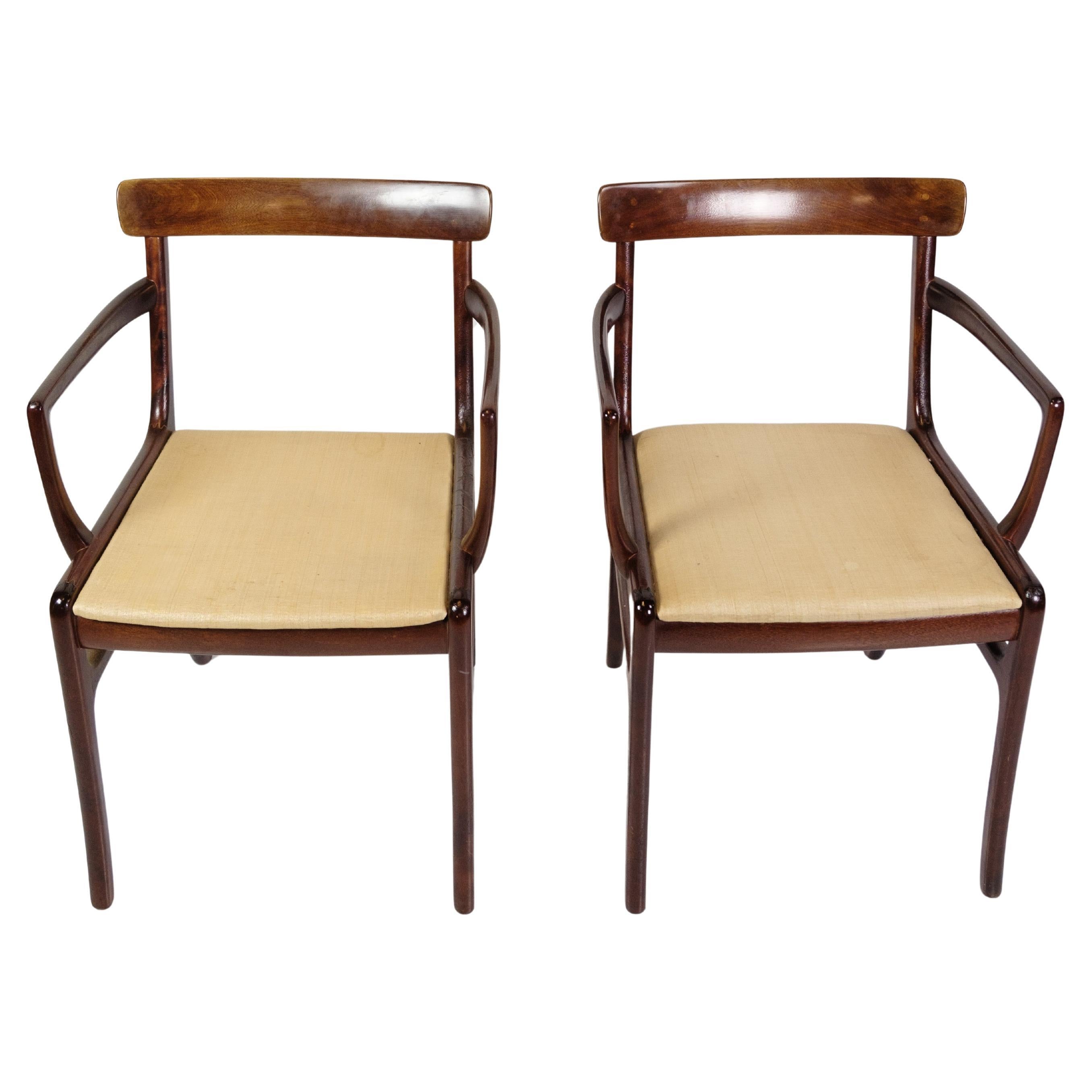 Set Of 2 Armchairs Model Rungstedlund Made In Mahogany & Fabric By Ole Wanscher