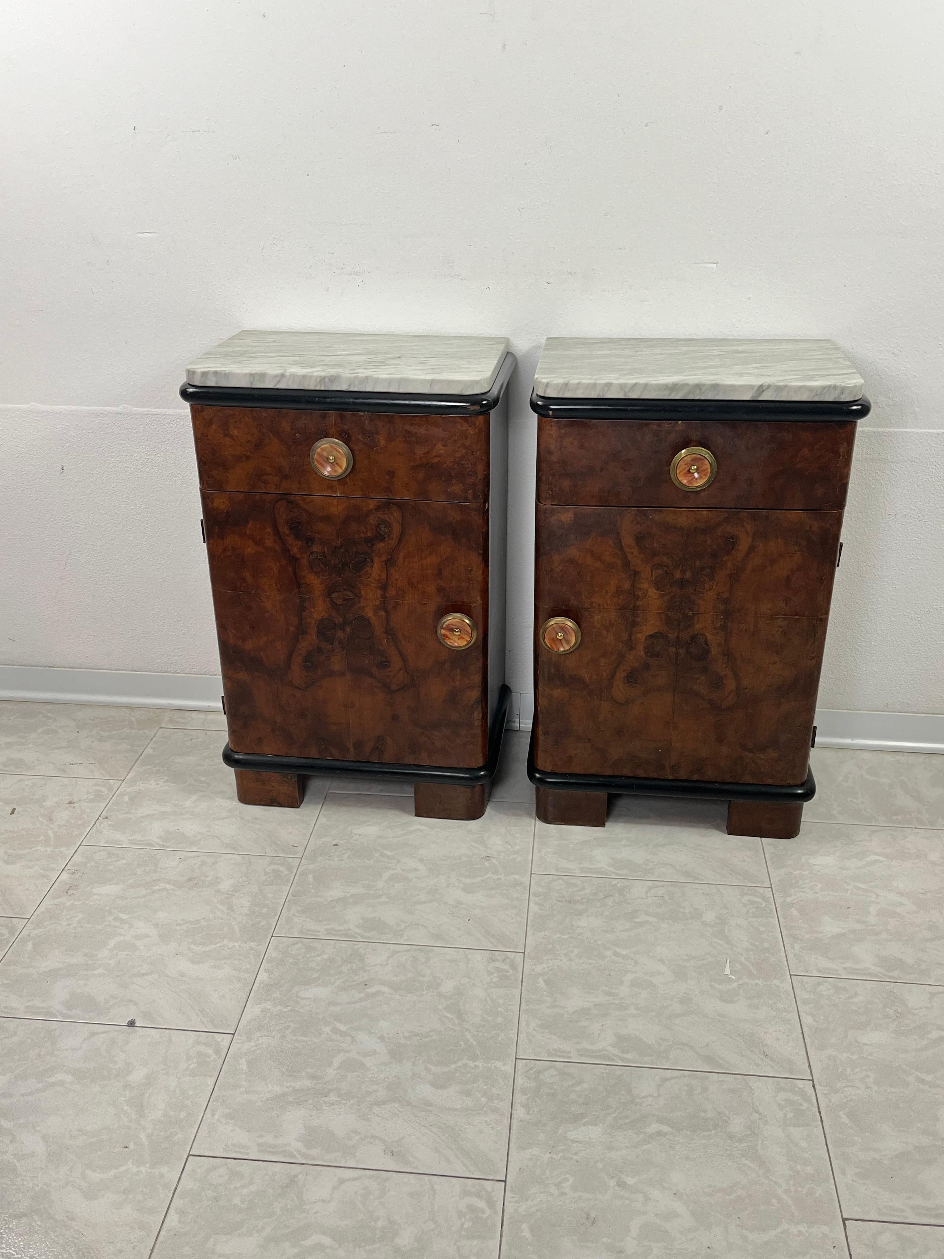 Set Of 2 Art Deco Bedside Tables With Marble Top, 1930s For Sale 5