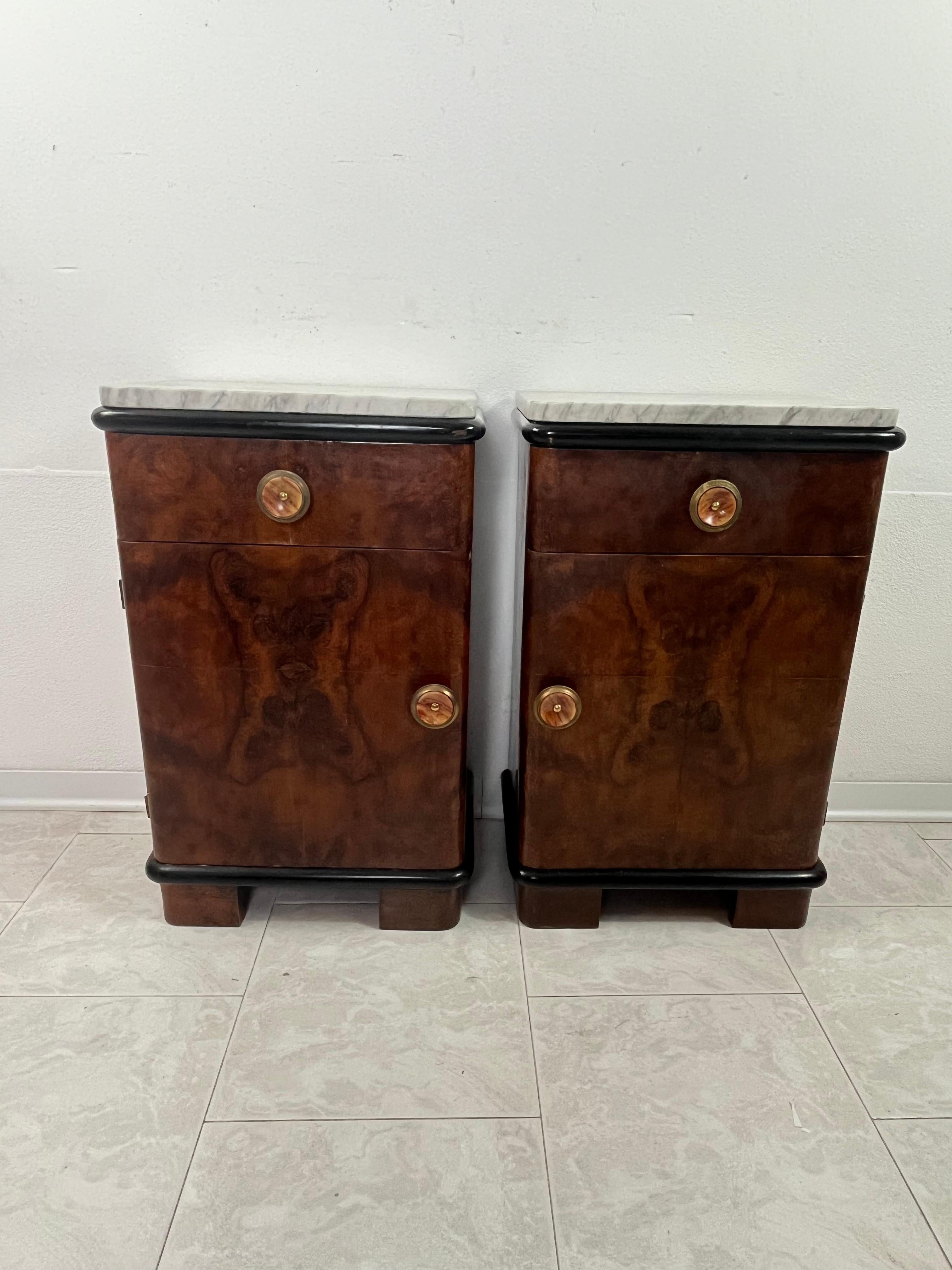 Set Of 2 Art Deco Bedside Tables With Marble Top, 1930s For Sale 6