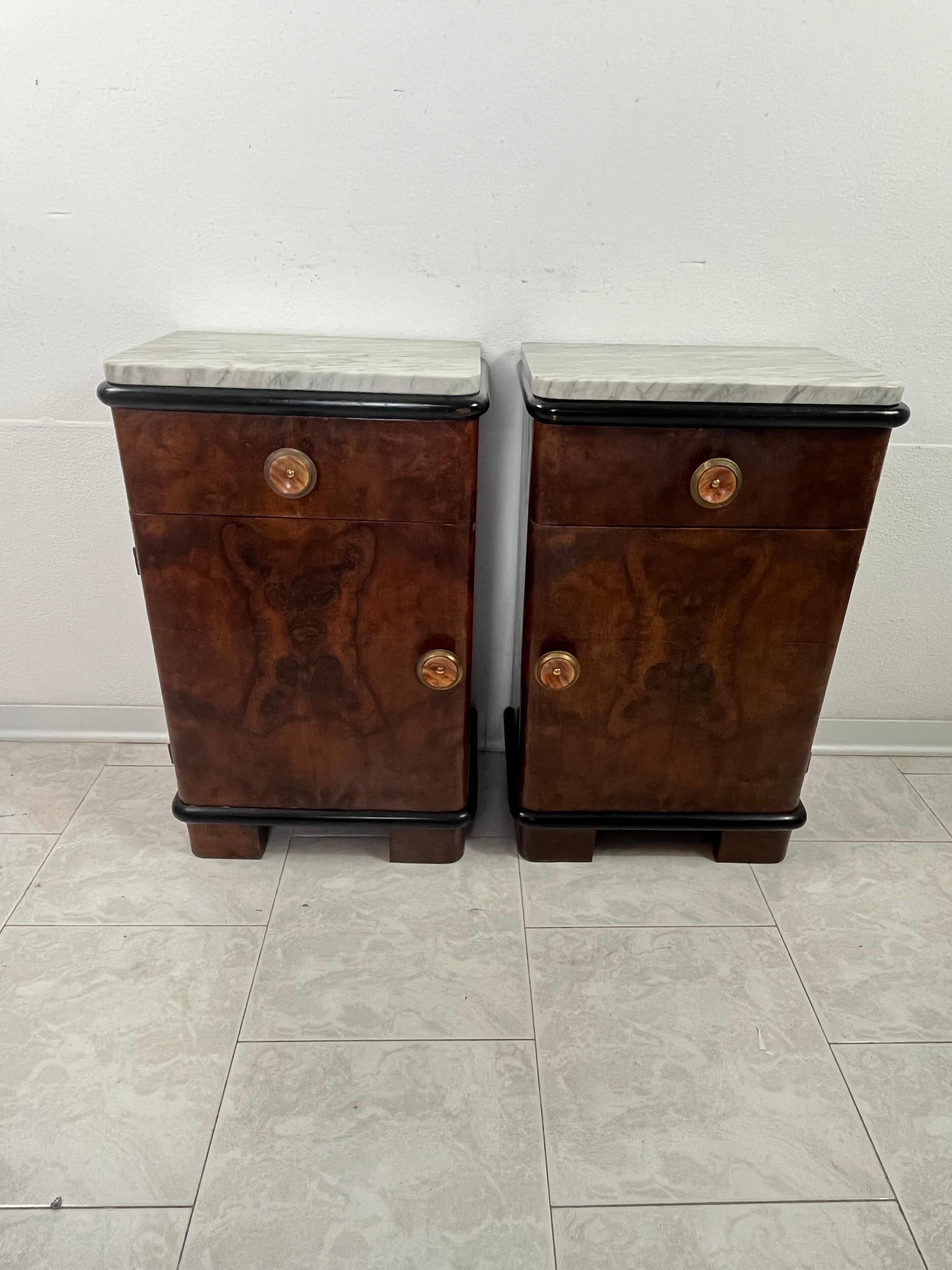 Set Of 2 Art Deco Bedside Tables With Marble Top, 1930s For Sale 7