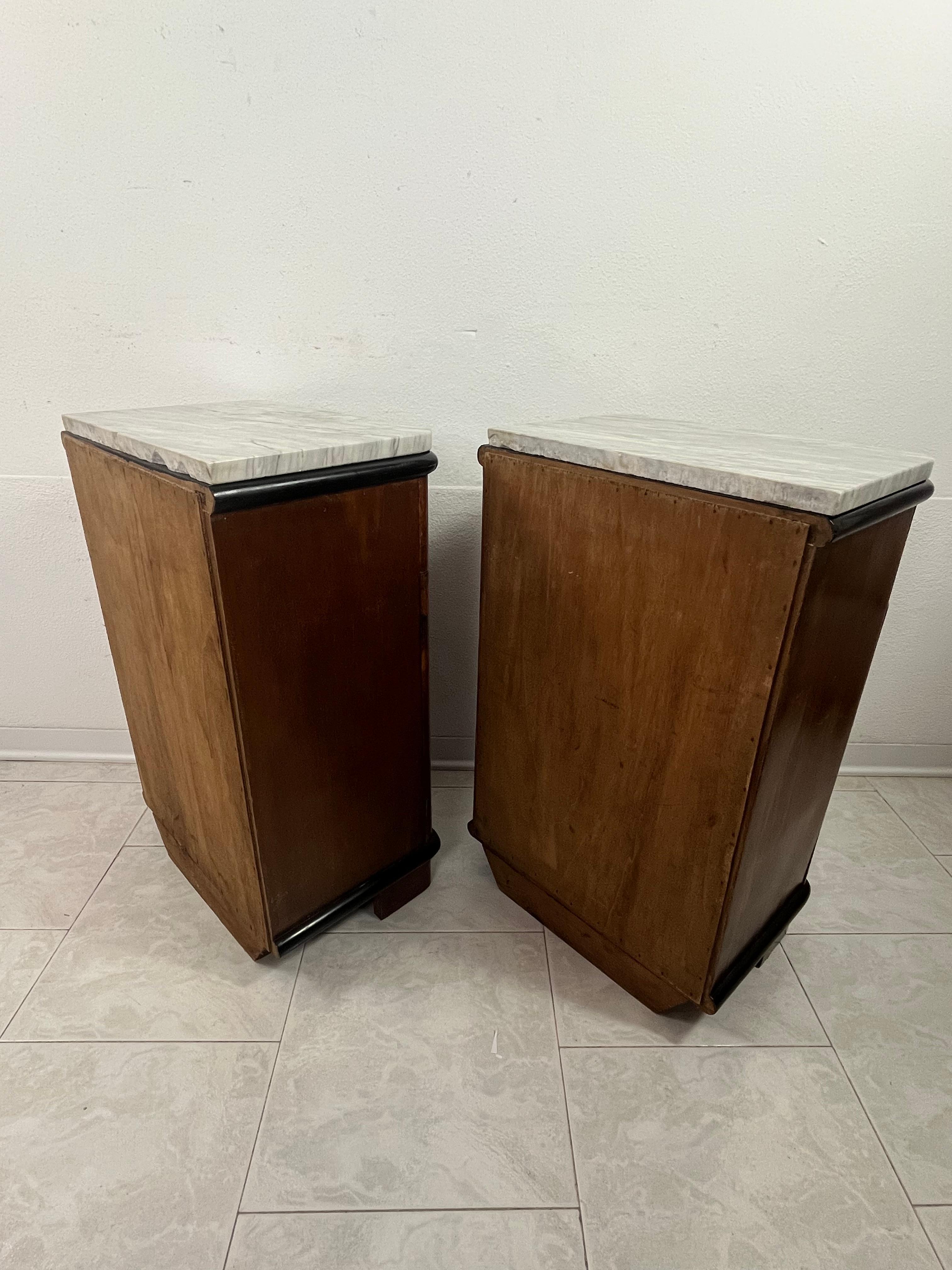 Mid-20th Century Set Of 2 Art Deco Bedside Tables With Marble Top, 1930s For Sale