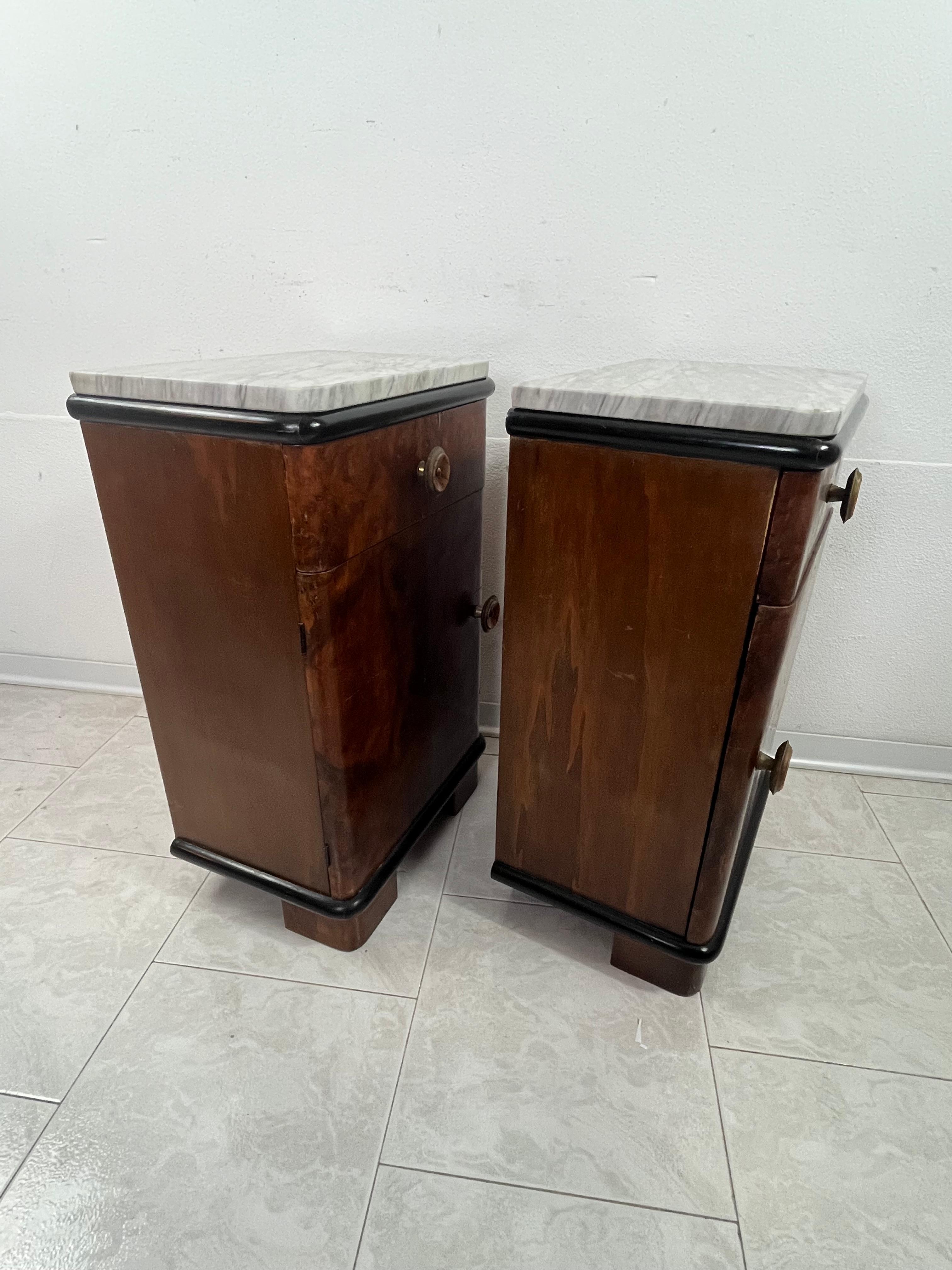 Set Of 2 Art Deco Bedside Tables With Marble Top, 1930s For Sale 1