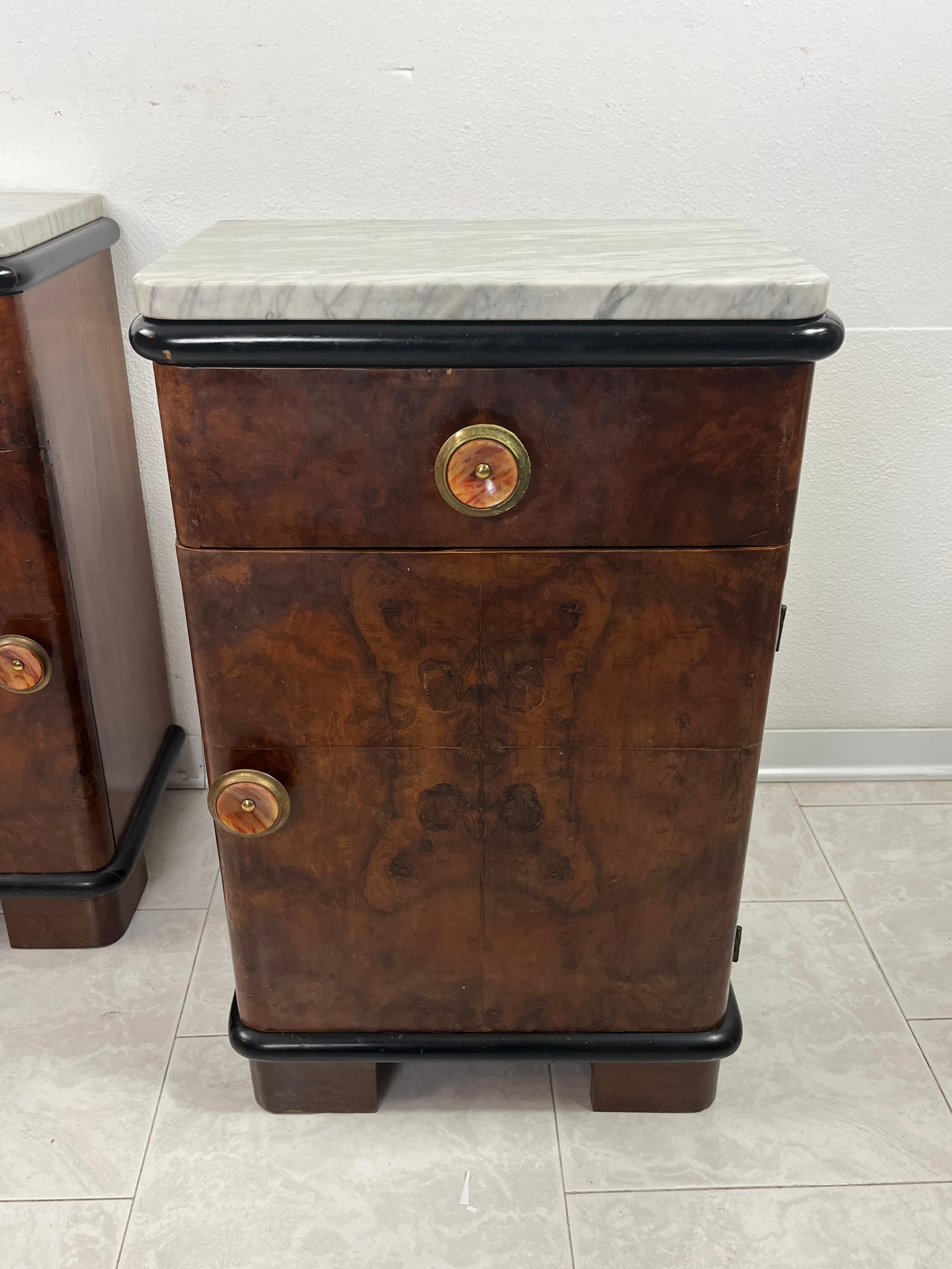 Set Of 2 Art Deco Bedside Tables With Marble Top, 1930s For Sale 2